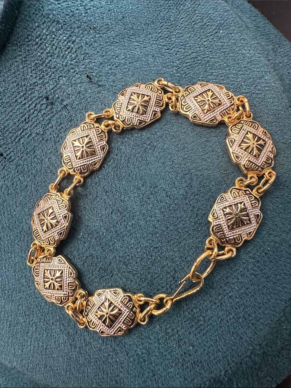 Vintage Damascene Book Link Bracelet 7”
